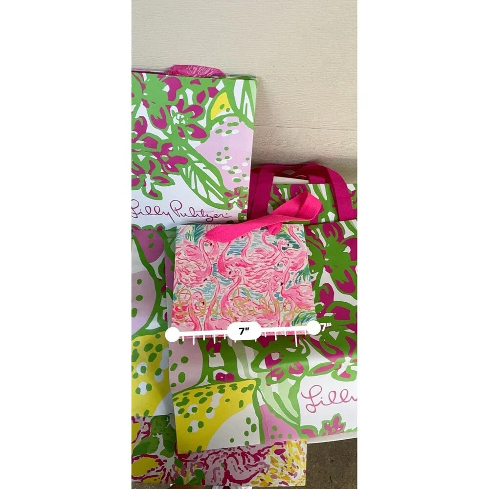 Lilly Pulitzer Shopping Gift Bag Lot Assorted Sizes Floral Flamingo Pink Green